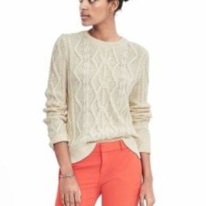 Cream Banana Republic Cable Knit Crew Sweater